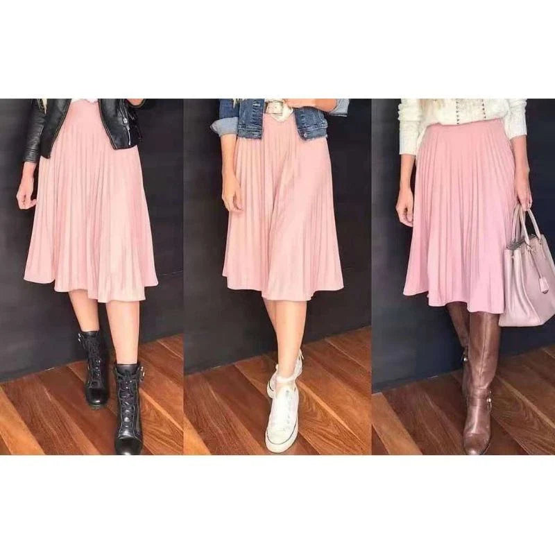 Saia Midi Plissada com Forro Cintura Alta