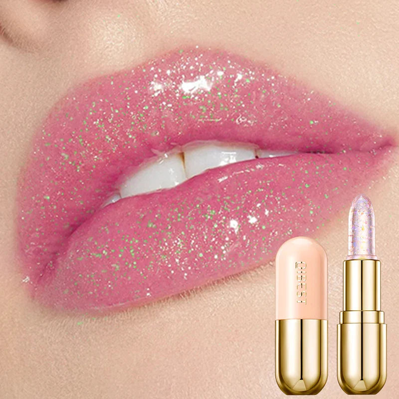 Batom com bálsamo labial hidratante com glitter