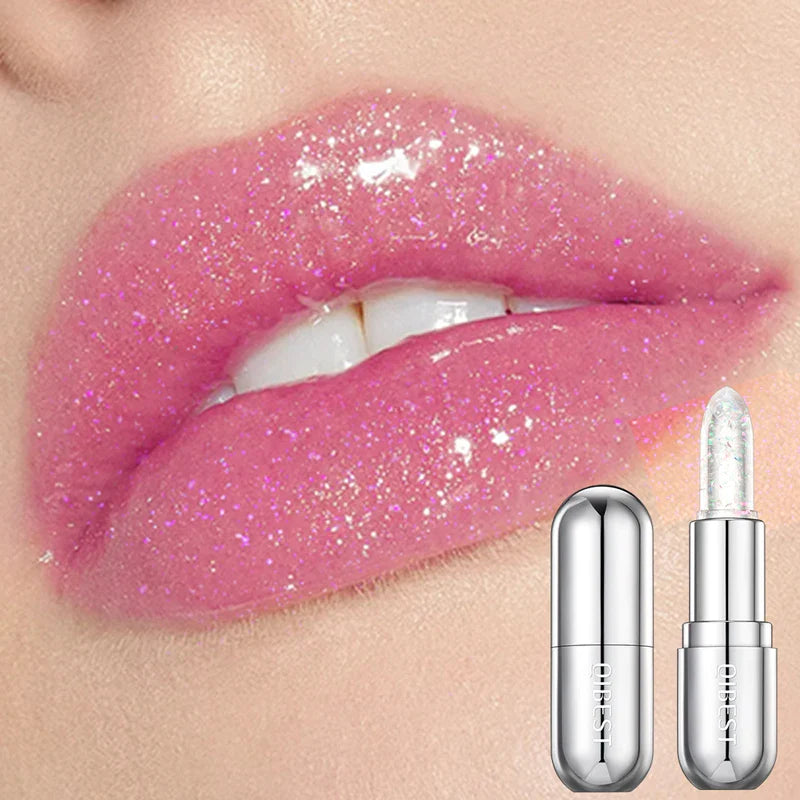 Batom com bálsamo labial hidratante com glitter