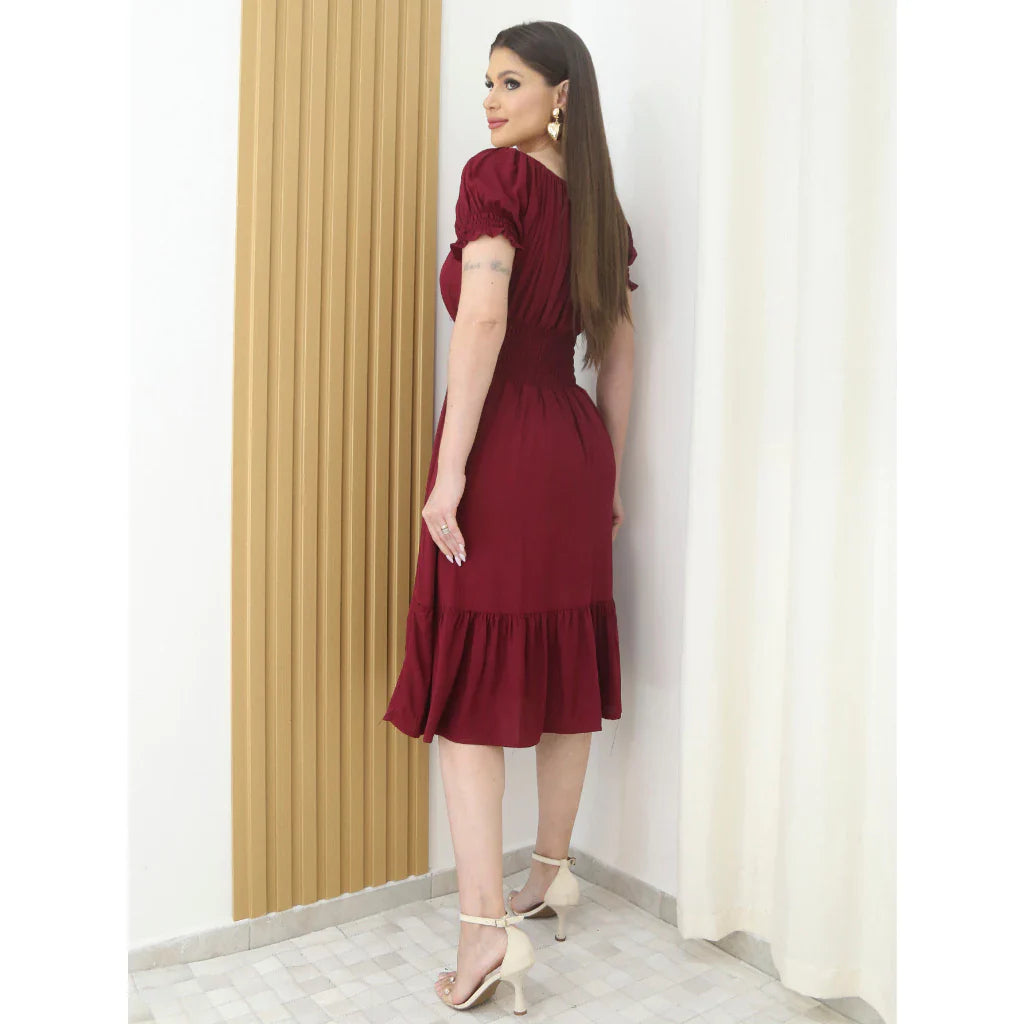 Vestido Midi Festa Evangélica com Elástico na Cintura - LILIN