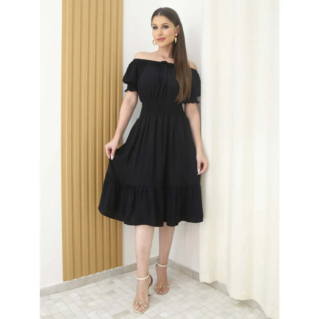 Vestido Midi Festa Evangélica com Elástico na Cintura - LILIN