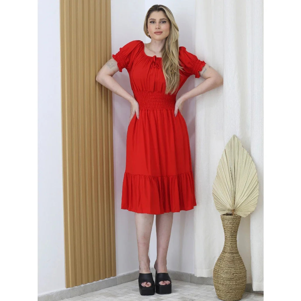 Vestido Midi Festa Evangélica com Elástico na Cintura - LILIN