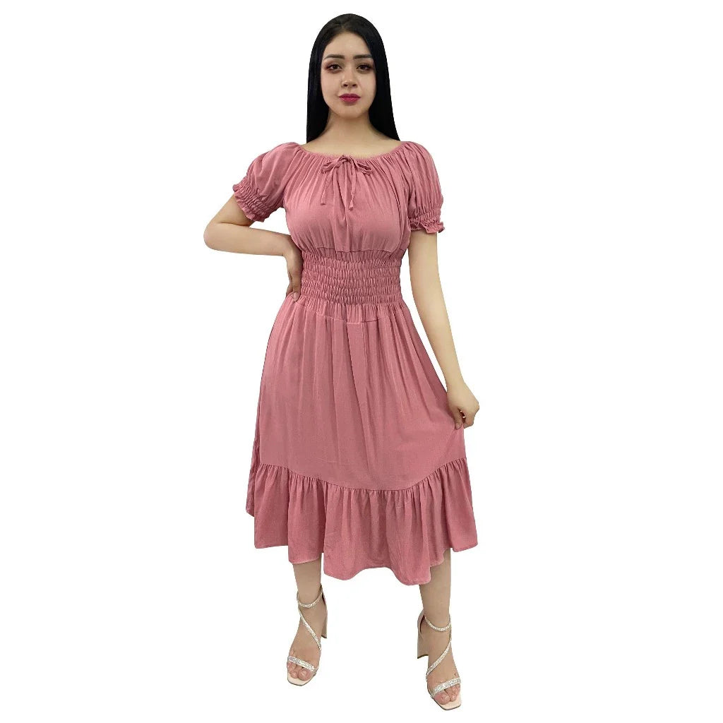 Vestido Midi Festa Evangélica com Elástico na Cintura - LILIN