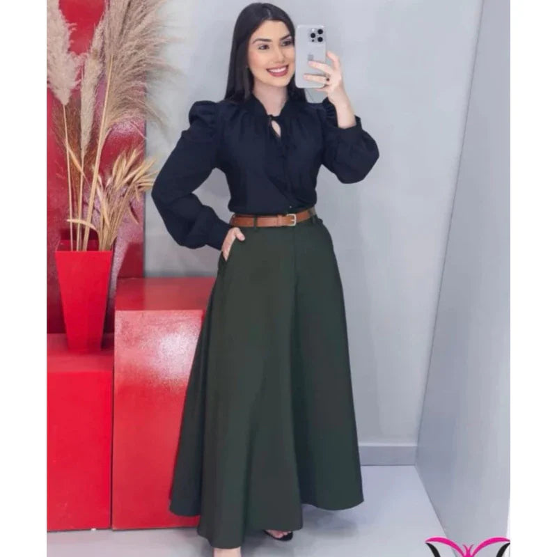 Saia Longa Feminina de Alfaiataria - Moda Evangélica Casual Básica