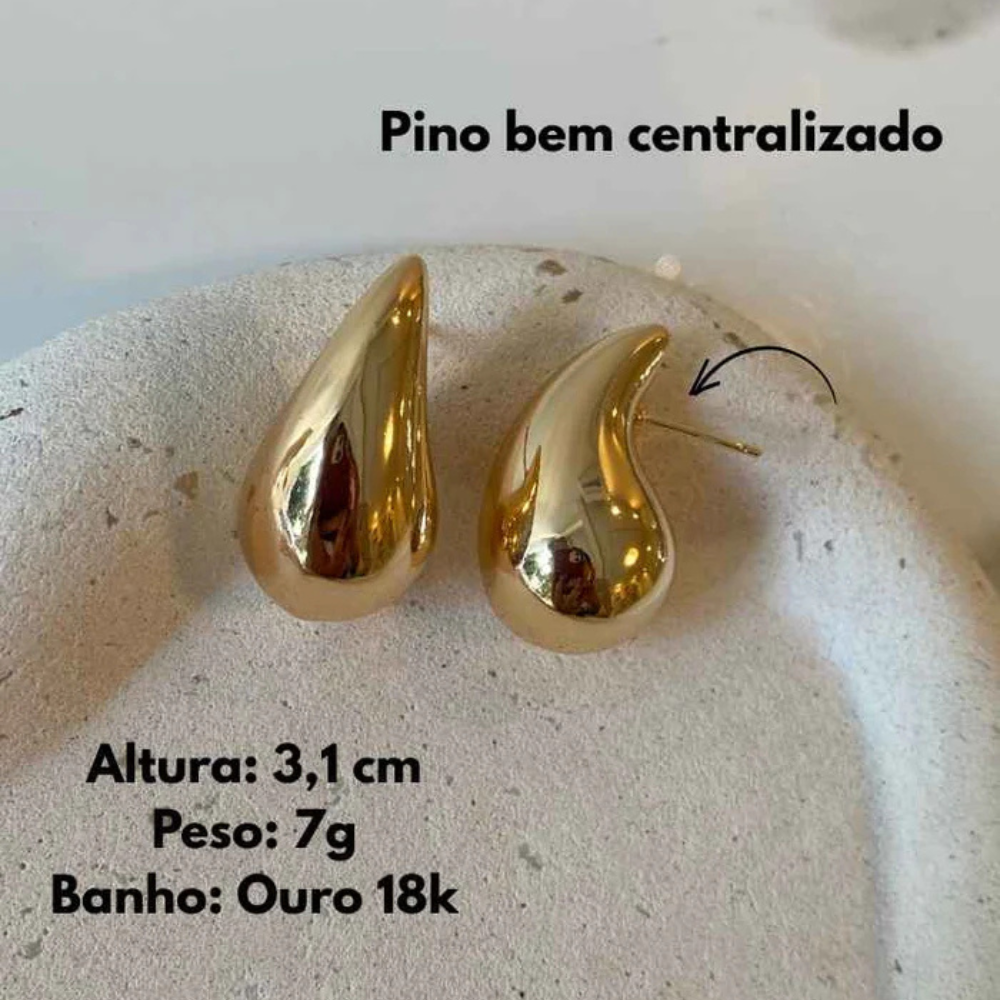 Anel Gota Ajustável + Brinco Gota Dourada Bold M – Banhado em Ouro 18k ✨👑