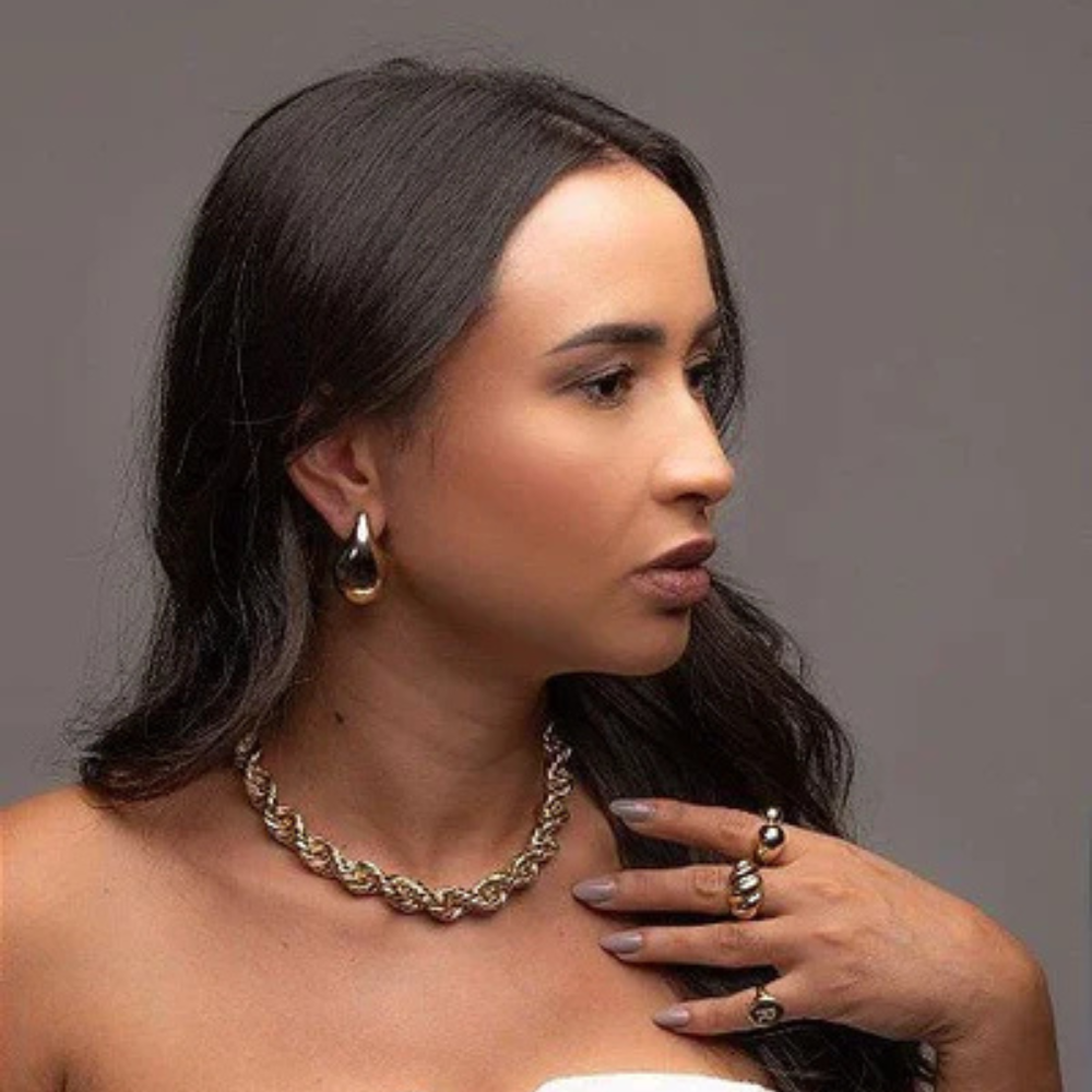 Anel Gota Ajustável + Brinco Gota Dourada Bold M – Banhado em Ouro 18k ✨👑