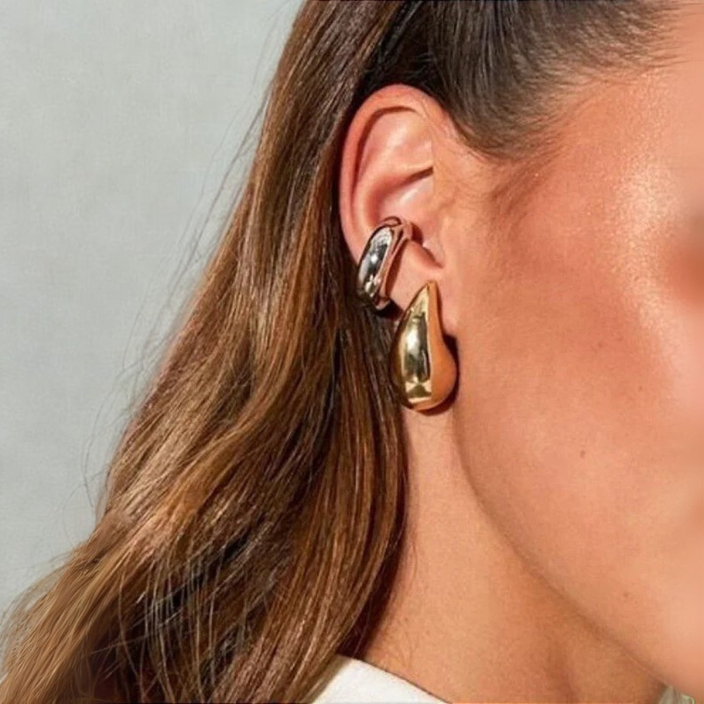 Anel Gota Ajustável + Brinco Gota Dourada Bold M – Banhado em Ouro 18k ✨👑