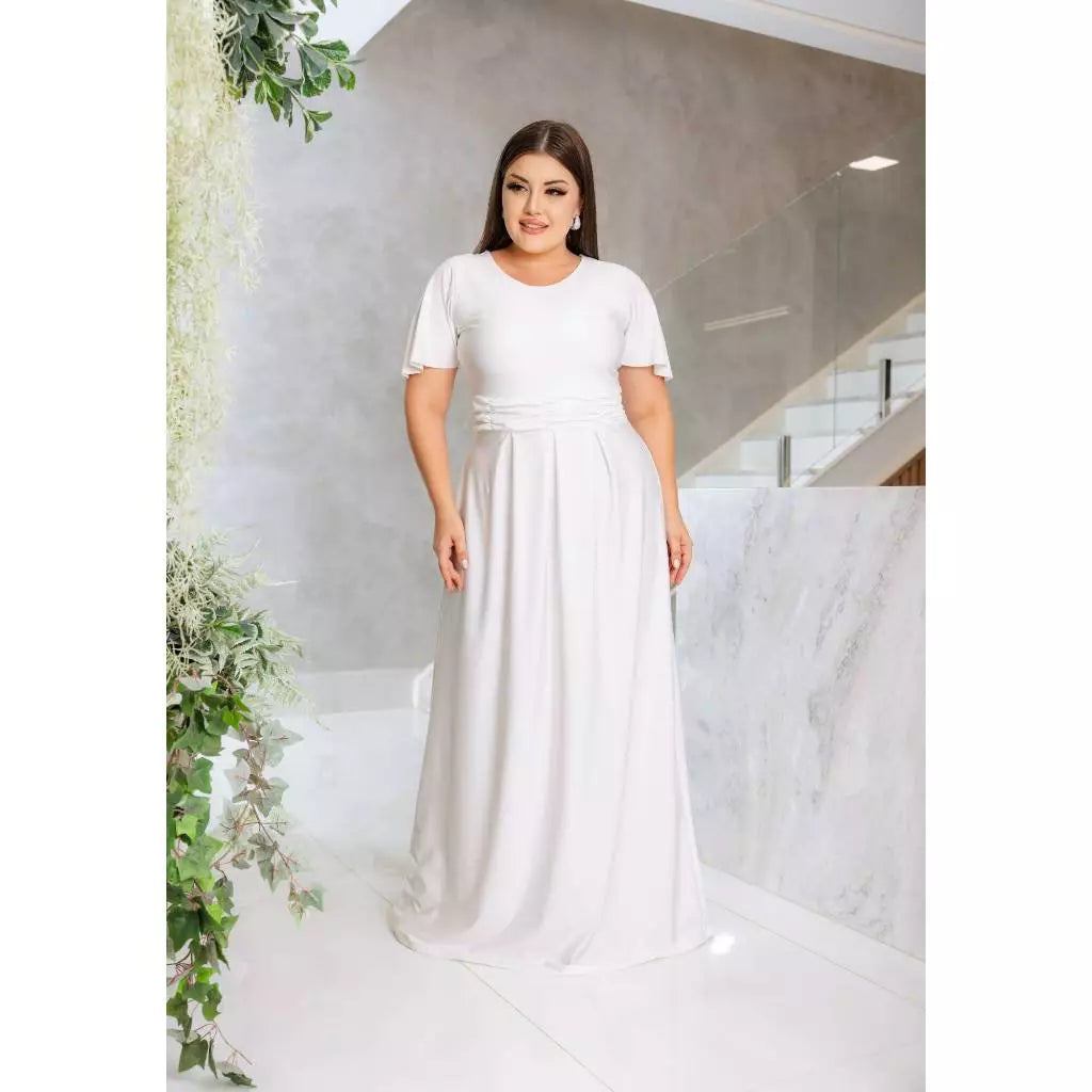 Vestido Longo Elegante Modelo Bella e Manga Flare